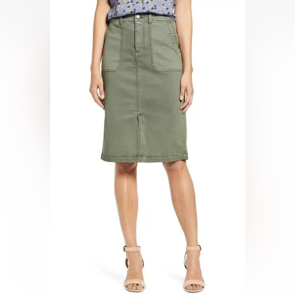 Caslon Dresses & Skirts - Caslon Twill Cargo Pencil Skirt Green Stretch Flap Pockets Button Women's 12